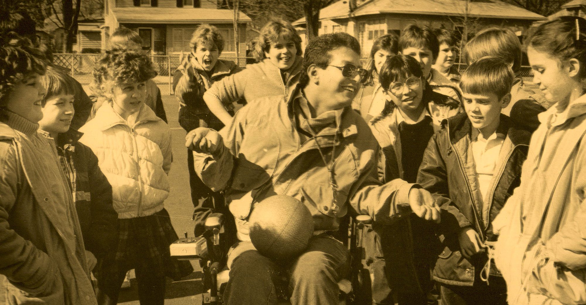 Billy Galindo with students in 1984.